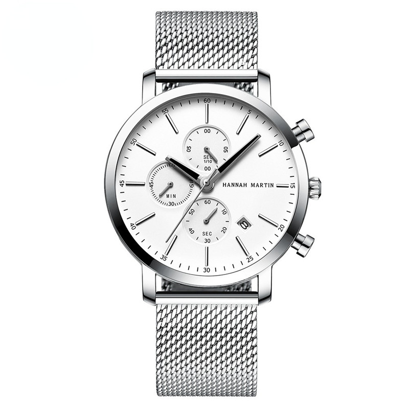 Hannah Martin Business Fashion Men Quartz Watch Luxury Brand Steel Strap Wristwatch Waterproof Mens Clock Boys Watches