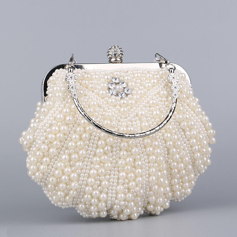 Fashion Women Evening Bags Pearl Beaded Handmade Diamonds Chain Shoulder Messenger Bag Tote Crystal Wedding Clutch Pearl Handbag