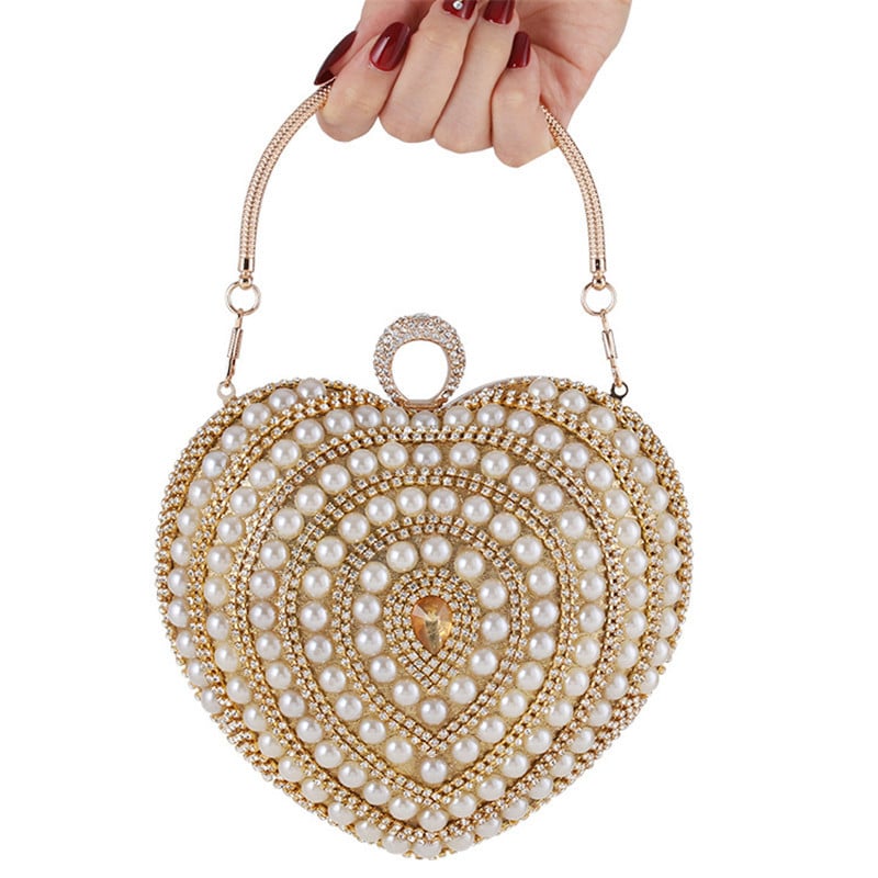Heart Shape Beaded Evening Bags Tote Women Clutch Bag Luxury Handle Purse Crystal-Embellished For Ladies Wedding Party Handbag
