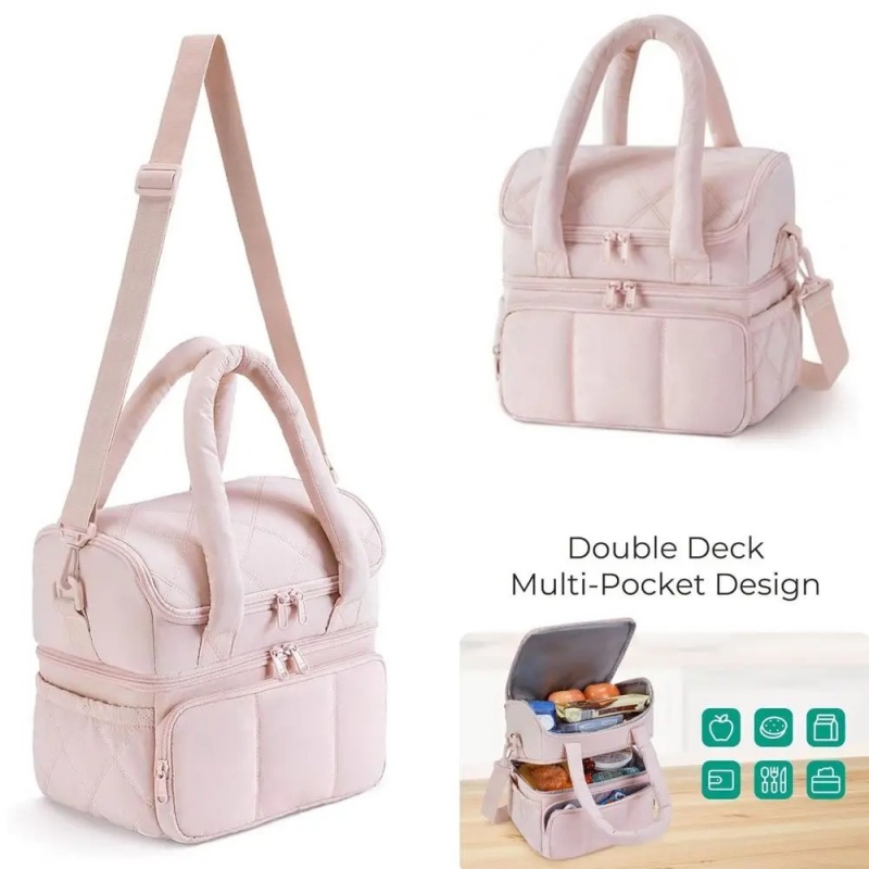 Double-layer Insulated Lunch Bag Women Thermal Bento Bag Lunch Box Leak-proof Durable Reusable Portable Picnic Bag Handbag