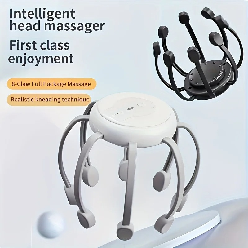 Electric Octopus Head Massager 5 Mode Scalp Massager for Stress Relief & Sleep Improvement USB Rechargeable Head Therapy Tool