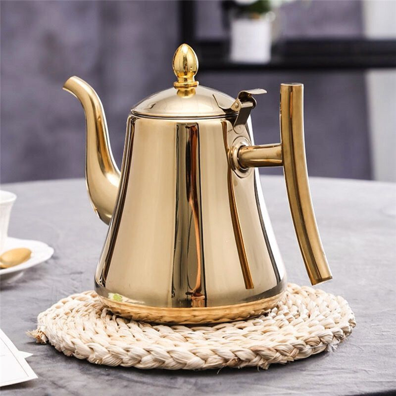 Kitchen Thick Stainless Steel Teapot Golden Silver Tea Pot With Infuser Coffee Pot Jug Induction Cooker Tea Kettle Water Kettle