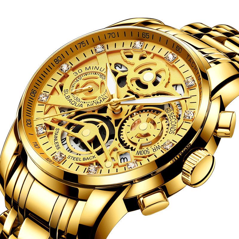 Luxury Brand NEKTOM Sport Watch Men Gold Stainless Steel Quartz Watch Waterproof Wrist Watches Solid Steel Strap Clock