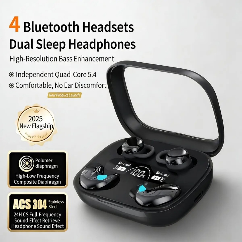 2-in-1 Wireless Bluetooth Headset Mini Invisible Ergonomic Noise Reduction Headphones Sports Music Earphone for Couple Lover