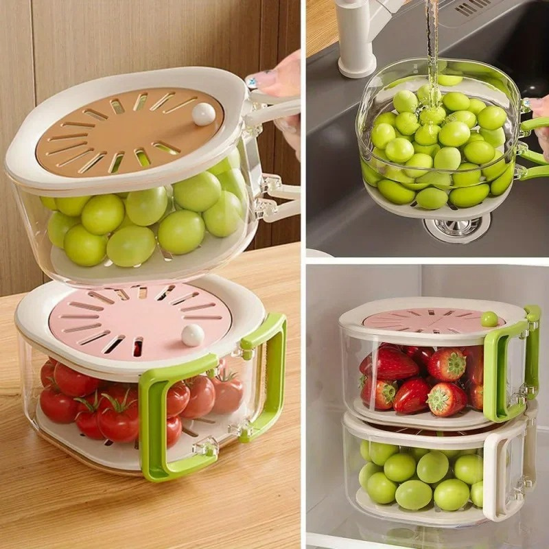 Large Drain Basket Cute Fruit Basket Telescopic Water Filter 2-in-1 Thickened Dehydration Washing Vegetable Basket with Lid