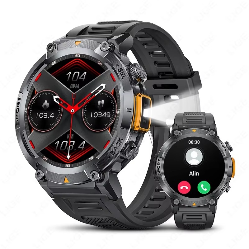 Smartwatch Bluetooth Call With Flashlight Sport Tracker Blood Pressure Smart Watch IP67 Waterproof Watches For Men Android IOS