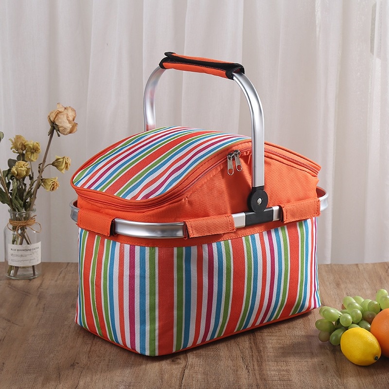 Beach Picnic Basket 30L Portable Cooler Basket Camping Grocery Bags Foldable Picnic Bag Cooler For Picnic Items Food Fruit