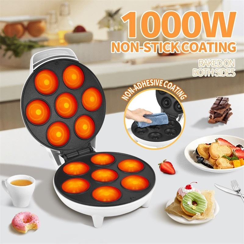 Mini Electric Donut Maker Breakfast Machine Non-Stick 7 Holes Doughnut Makers for Kids Household Multi-Functional Cake Machine
