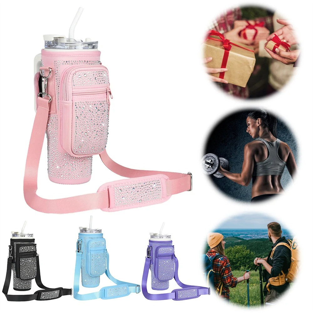 Bling Diamond Water Bottle Holder with Adjustable Strap Water Bottle Sling Bag Water Bottle Bag for Stanley 40oz Cup Accessories