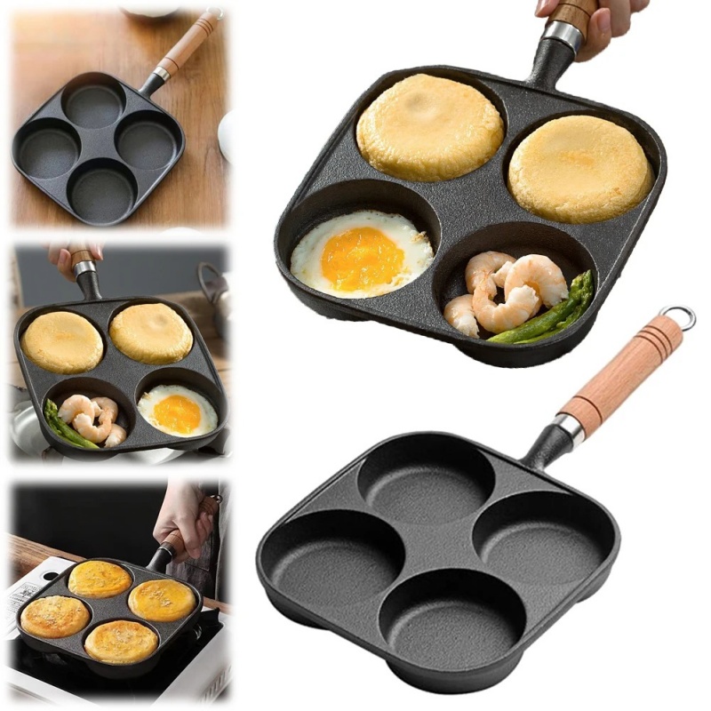 4 Hole Egg Pancake Steak Pan Non-Stick Breakfast Grill Cooking Pot Egg Frying Pan Pancake Pan Egg Burger Ham Pan Grill Pan