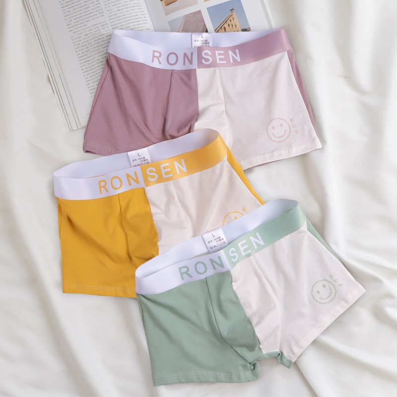 Pure Cotton Men's Pants Men's Boxer Shorts Collision Colour Breathable Mid-Waist Trend Mid-Waist Underpants Sport Boy Underwear