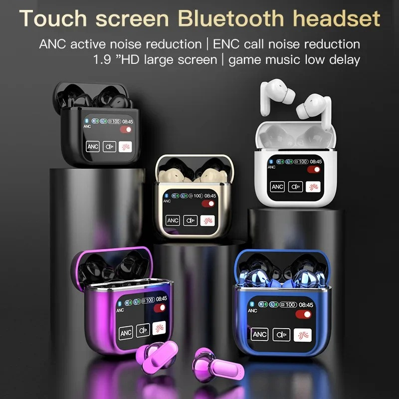 SE60 Wireless Bluetooth Headphone ANC TWS Earphones LED Touch Screen Visible Active Noise Cancelling Headset Sport Earphone