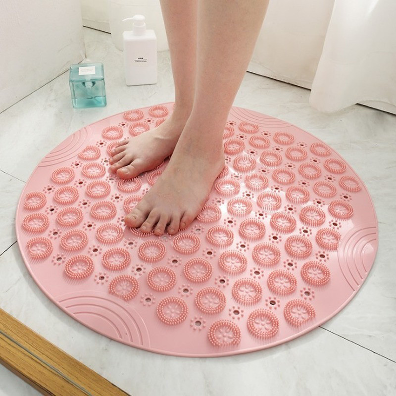 55cm Round Non-Slip Bath Mat Safety Shower PVC Bathroom Mat With Drain Hole Plastic Massage Foot Pad Bathroom Accessories