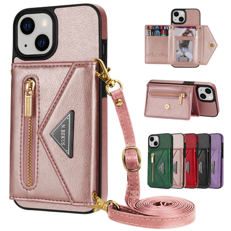 Crossbody Leather Card Slot Zipper Wallet Phone Case for iPhone 14 13 Pro Max 12 11 X XR XS 7 8 Plus Phone Cover Cards holder