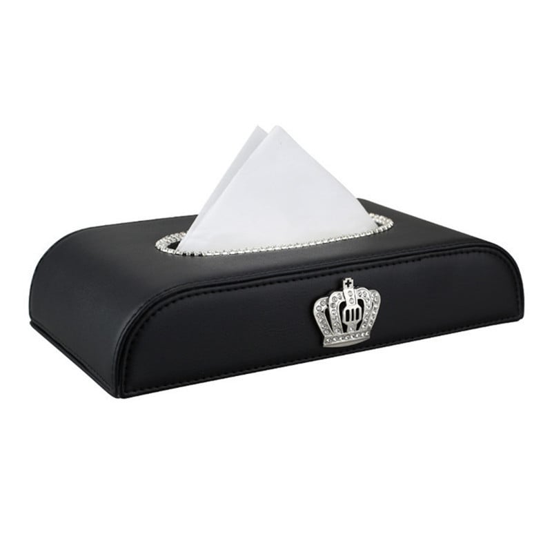 Luxury Car PU Leather Crown Crystal Tissue Box Napkin Holder Home Office Hotel Diamond Car Tissue Paper Box Auto Accessories