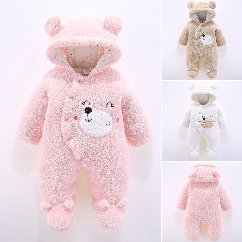 Autumn Winter Newborn Rompers Baby Coral Fleece Hoodies Jumpsuit Baby Girls Boys Onesies Newborn Toddle Baby Crawling Clothing