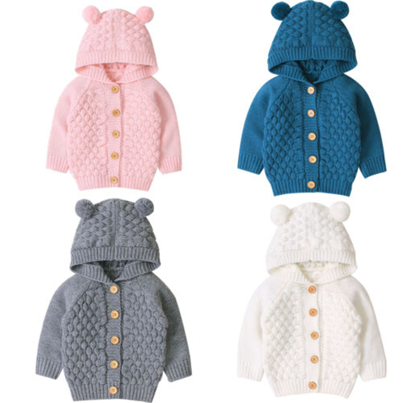 Baby Knitting Cardigan Winter Warm Newborn Infant Sweaters Fashion Long Sleeve Hooded Coat Jacket Kids Clothing Outfits