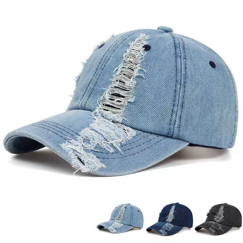 Fashion Unisex Washed Denim Baseball Cap Distressed Ripped Hole Adjustable Snapback Hat Hip Hop Caps Outdoor Sports Hats