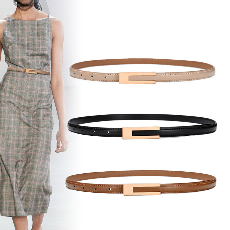High Quality Real Cowskin Leather Belt Fashion Alloy Buckle Retro Ladies Thin Belts for Women Wild Jumpsuit Ladies Waist Strap