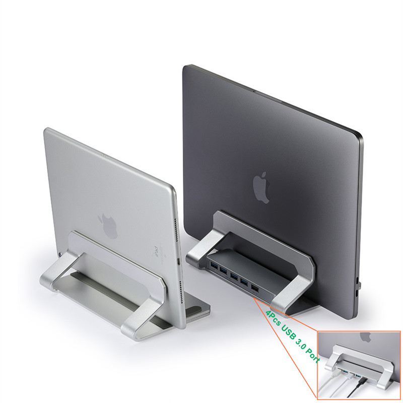 Vertical Laptop Stand Holder with USB 3.0 Hub For MacBook Air Pro Aluminum Notebook Stand Laptop Support MacBook Tablet Bracket