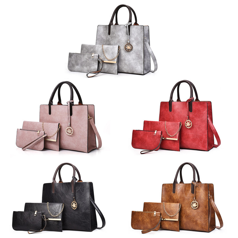 3pcs/set Large Capacity Crossbody Bags for Women Vintage PU Leather Tote Bag Fashion Shoulder Bag Ladies Handbag Purse