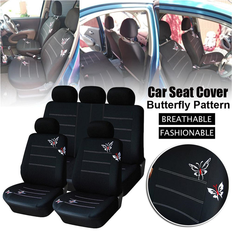9pcs Butterfly Embroidered Car Seat Cover Cushion Car Interior Accessories Auto Seat Protector Backrest Car-Styling Seat Covers