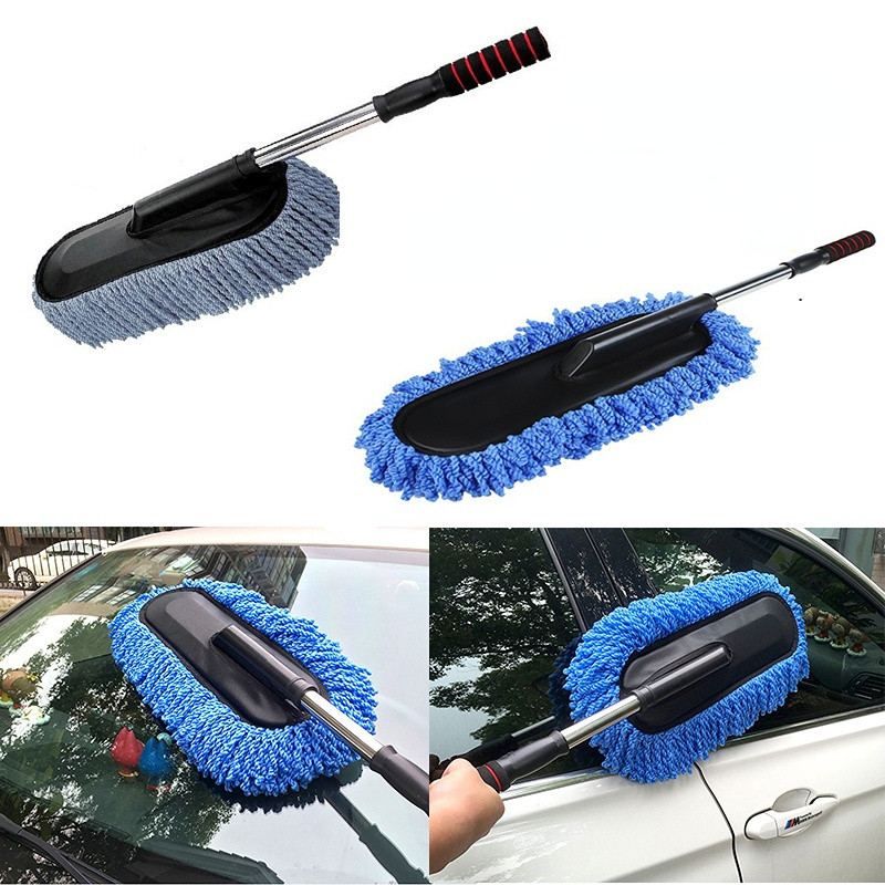 Universal Car Cleaning Brush Auto Window Duster Mop Retractable Microfiber Stainless Steel Long Handle Dust Washable Car Washer