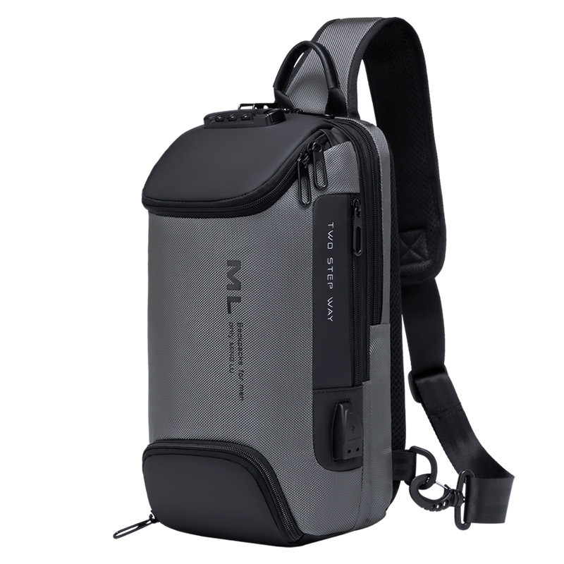 Oxford Password Men Chest Bag Shoulder Bag USB Charging Male Sling Crossbody Bag Waterproof Sports Travel Messenger Bags Purse