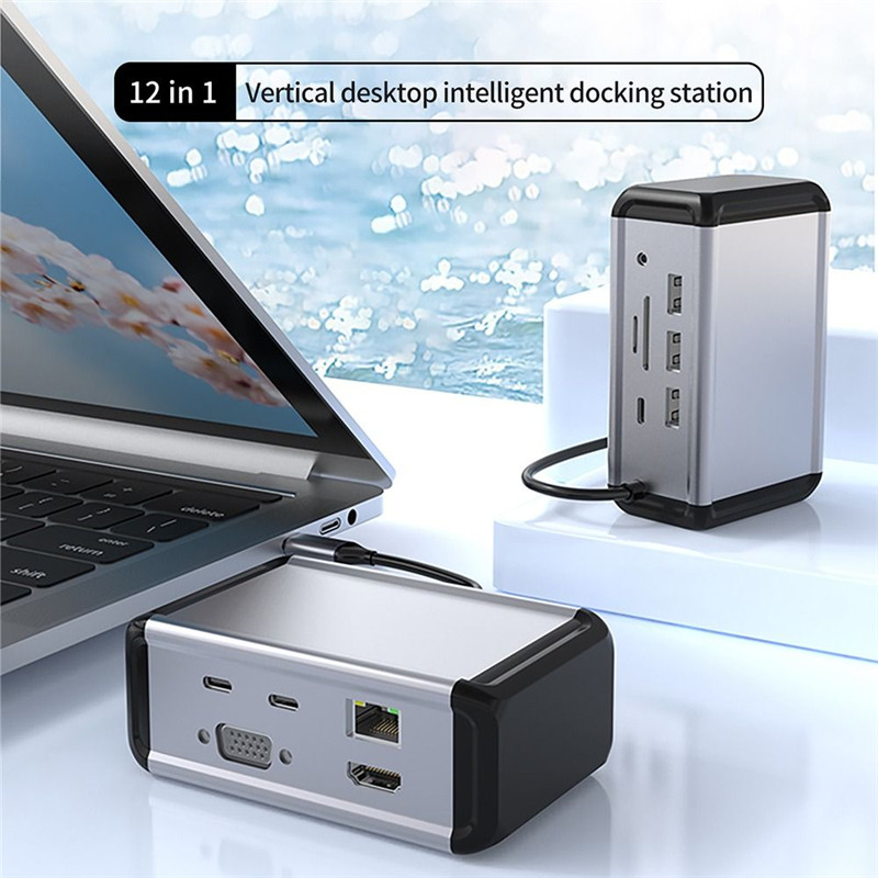12 in 1 USB3.0 Typc-C Hub PD 100W RJ45 HDMI VGA 4K Adapter USB-C Splitter Extender Desktop Docking Station for Macbook Samsung