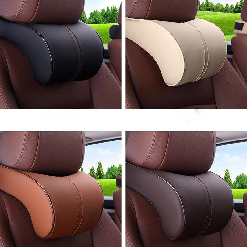 Car Seat Headrest Travel Rest Neck Pillow PU Leather Auto Car Neck Pillow Memory Foam Pillows Neck Rest Seat Headrest Cushion