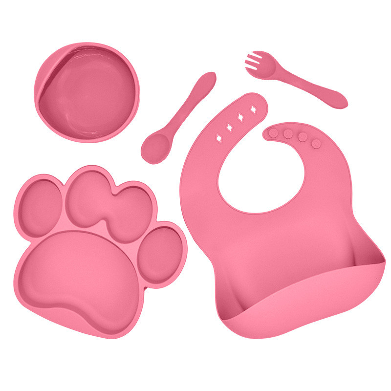 5pcs/set Baby Silicone Plate Set Bear Paw Baby Plate Bowl and Training Cup Spoon Forks Set Suction Kids's Tableware Baby Dishes