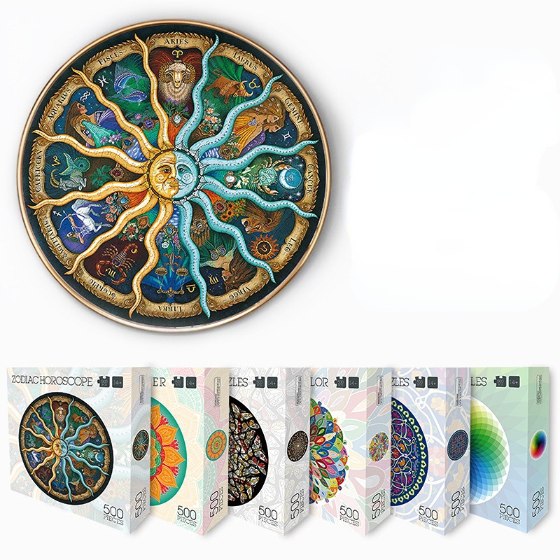 500pcs/set Puzzle Kaleidoscope Rainbow Butterfly Constellation Jigsaw DIY Crafts Gift Round Puzzles Games Educational Toys