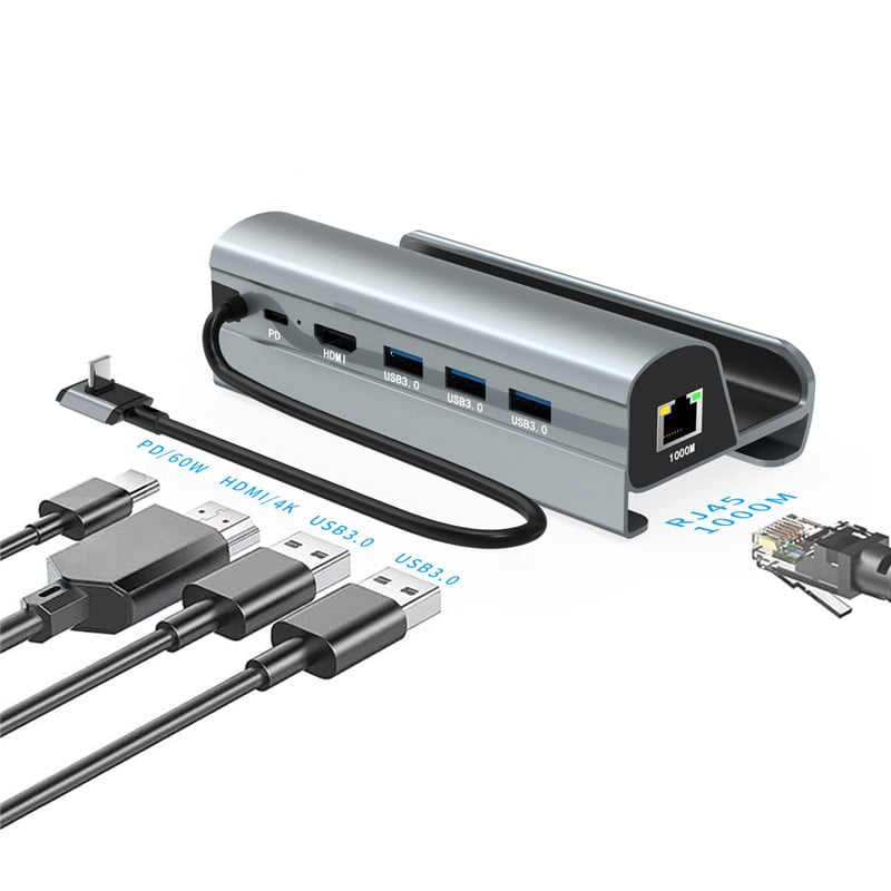 Docking Station For Steam Deck 6 In 1 USB3.0 Type-c HD MIsf Hub Charger 4K HD-compatible For Laptop Phone Tablet TV Game Console