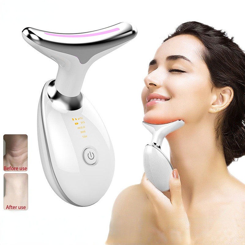 Neck Facial Lifting Device EMS Microcurrent LED Photon Therapy Vibration Face Massager Anti Wrinkles Tightening Skin Care Tool