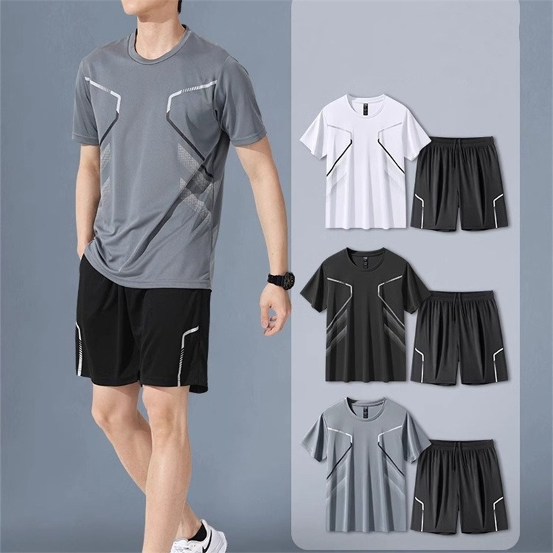 New Summer Sportswear For Men Printing Badminton Suit Outdoor Fitness Running T-shirt Shorts Casual Breathable Men's Sports Suit