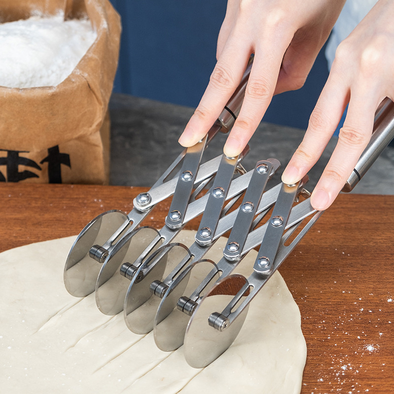 Pastry Cutter Wheel Stainless Steel 5 Wheel Pizza Cutter Adjustable Blade Spacing Safe and Easily Used Pie Cutter Pasta Cutter