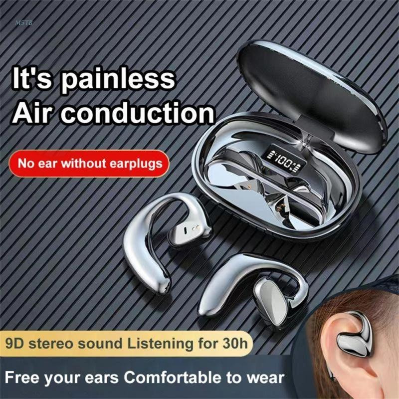 TWS Bluetooth Headset Air Conduction Noise Cancelling Sports Earphones LED Display Ear Hooks Stereo Running Headphone With Mic