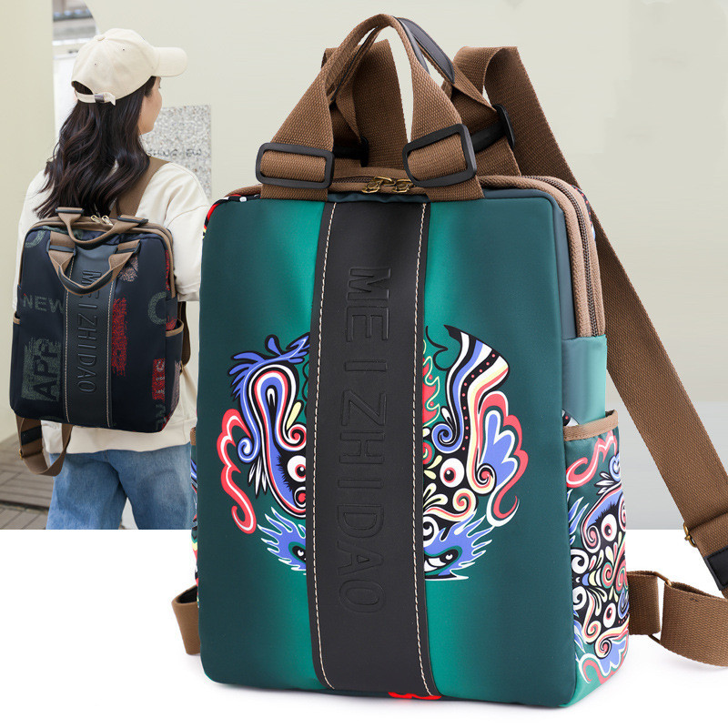 Women Waterproof Nylon Vintage Backpack Ethnic Laptop Backpack Printed Travel Backpacks Rucksack Girl Schoolbag Student Bag