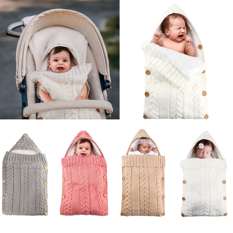 Warm Baby Blanket Soft Baby Sleeping Bag Footmuff Knitting Fleece Lining Newborn Swadding Wrap Stroller Accessories Sleepsacks