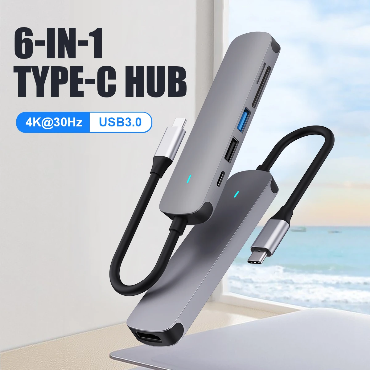 6 in 1 USB Hub Multi USB Splitter USB 3.0 with PD 60W Adapter SD TF for Lenovo Xiaomi Macbook Pro PC HUB Type C Docking Station