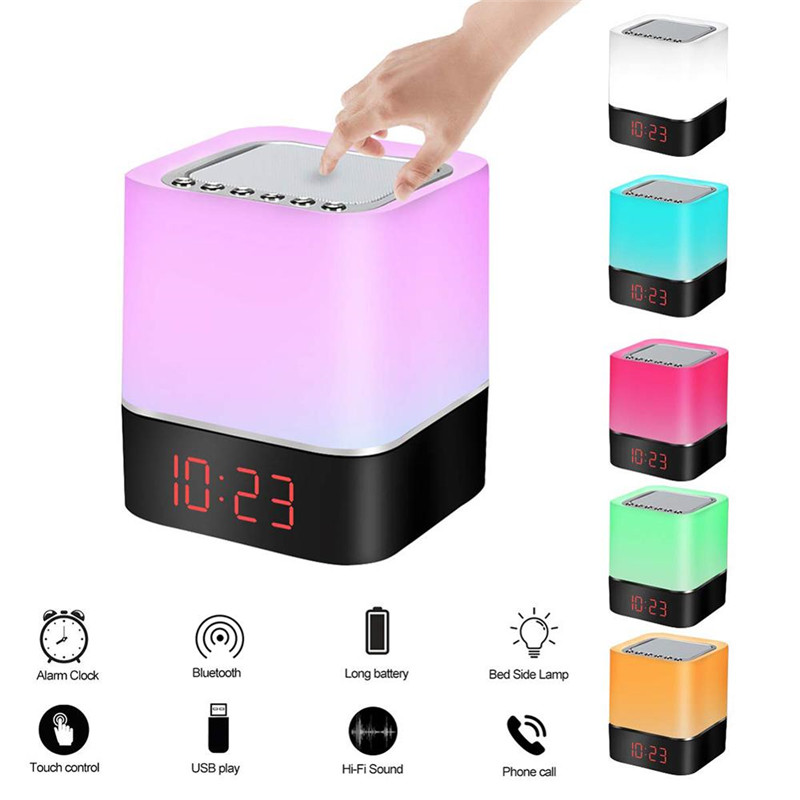 New LED Night Light Colorful Table Lamp Alarm Clock Smart Touch Control Wireless Bluetooth Speaker Support TF SD Card