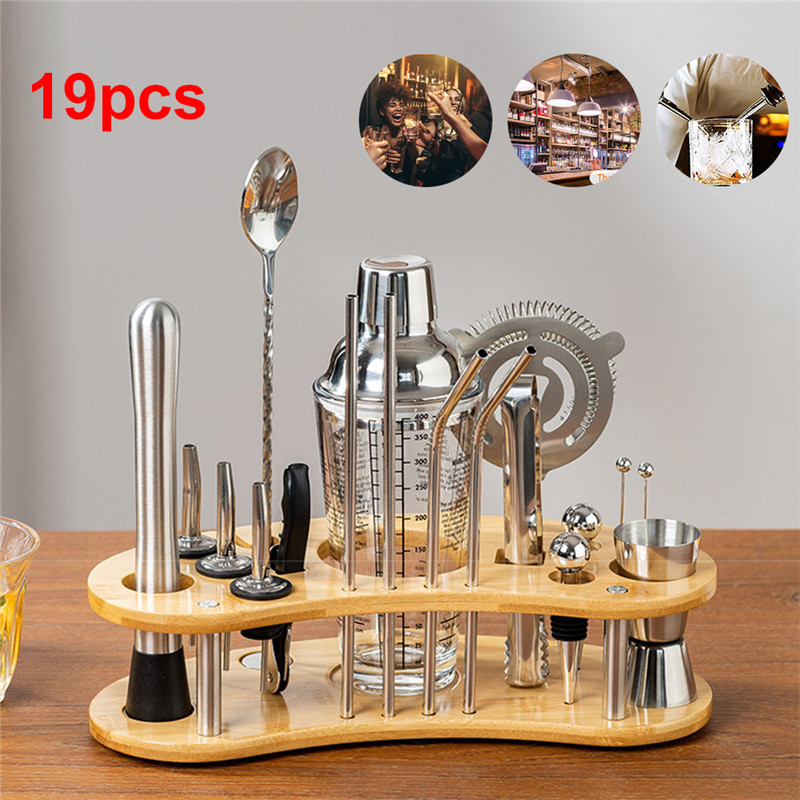 19 Pcs Cocktail Shaker Set Boston Shaker kits Cocktail Utensils Mixer Kit Complete Professional Bartender Kit Bar Accessories