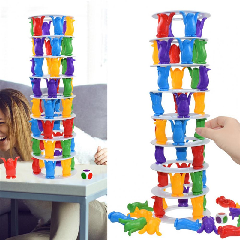 Fun Multiplayer Interacting Bright Color Penguin Tower Collapse Blocks Game Detailed Balance Block Toy Children Kids Toys Gift