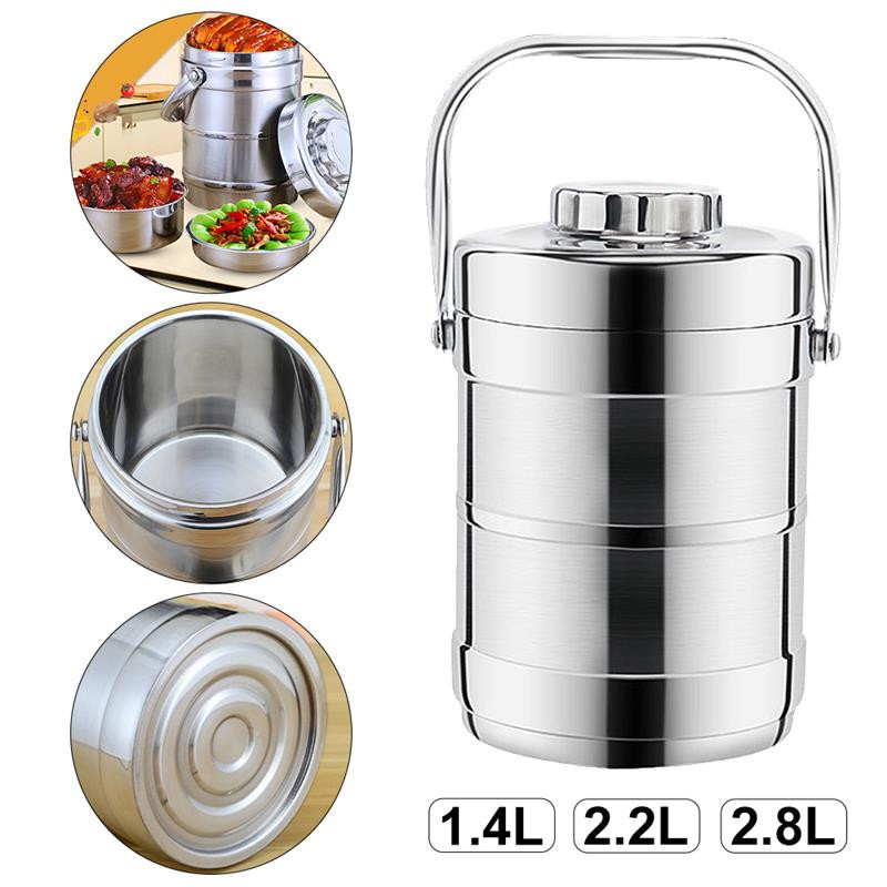 Portable 3 Layer Stainless Steel Thermal Lunch Box Thermal Bento Box Leak-Proof Seal Vacuum Pot Food Container Insulation Bucket