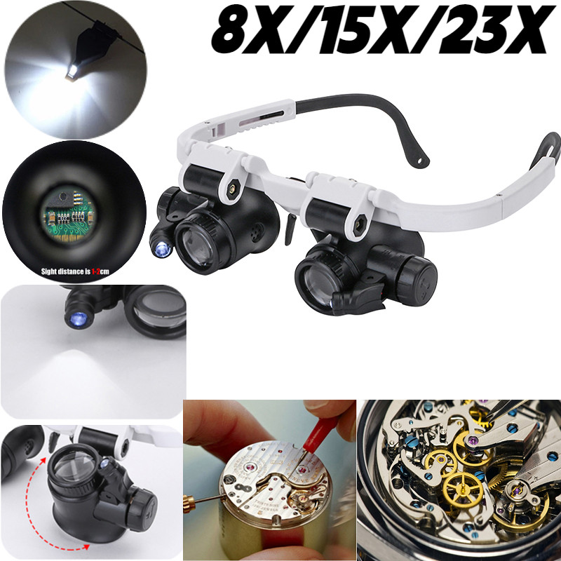Head Mounted Glasses Magnifier With LED Light Magnifying Glass led lupa For Watchmaker Jewelry Optical Len Glass Magnifier Loupe