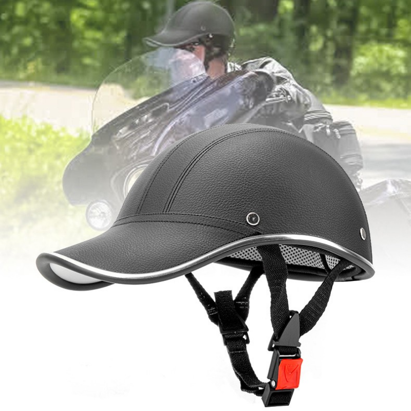 Motorcycle Baseball Cap Helmets Motocross Electric Bike Leather Cycling Safety Helmet with Adjustable Strap for Adult Men Women