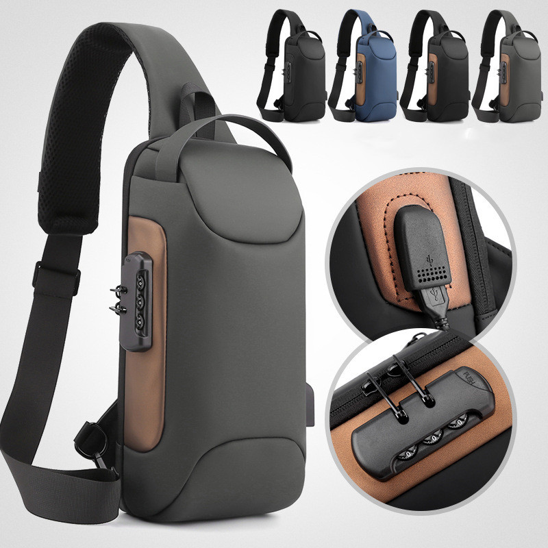 Fashion Men Chest Packs Password Anti-theft Crossbody Handbag USB Charging Chest Bag for Cycling Outdoor Travel Sling Backpacks