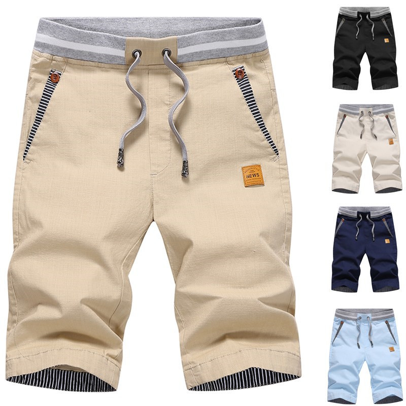 Men's Shorts Summer Casual Cotton Pants Fashion Style Boardshort Bermuda Male Drawstring Elastic Waist Breeches Beach Shorts
